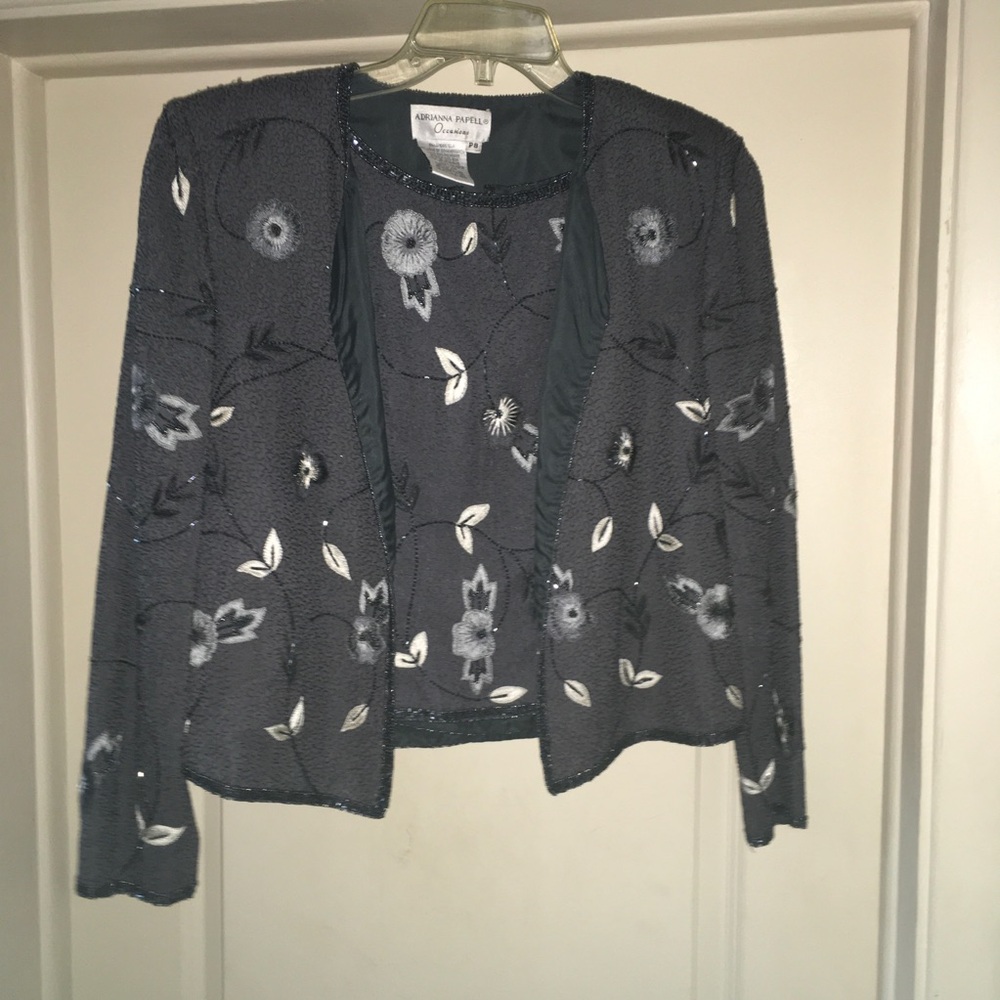 Adrianna Papell  Beaded Floral Jacket grey/black 8P